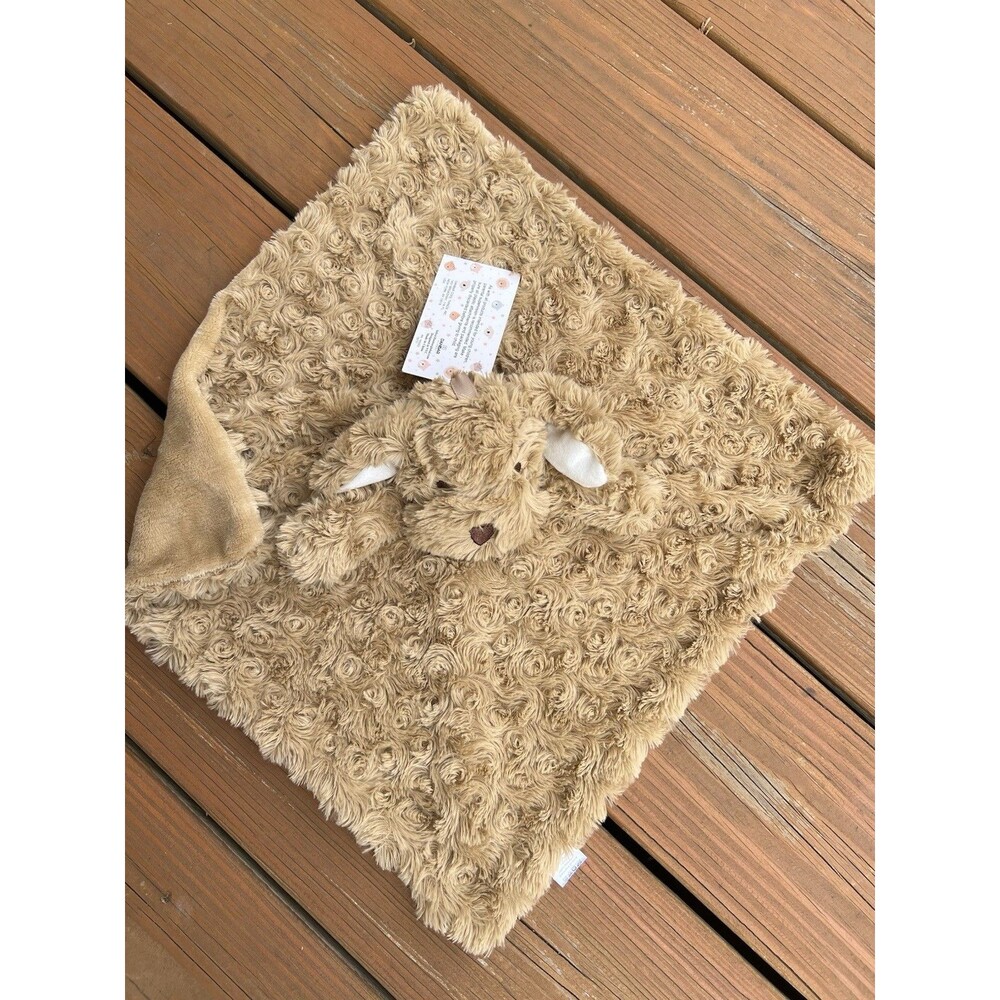 Oobles Brown Puppy Dog Plush Lovey Rosette Baby Toy Rattle Security Blanket New